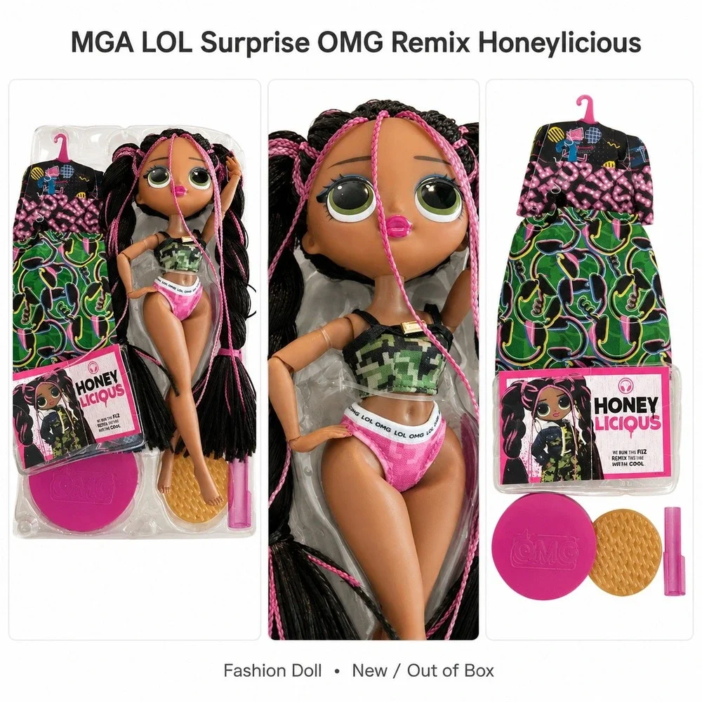 LOL Surprise‎ OMG Honeylicious Fashion Doll Series 3 Black Pink Braids Camo Top